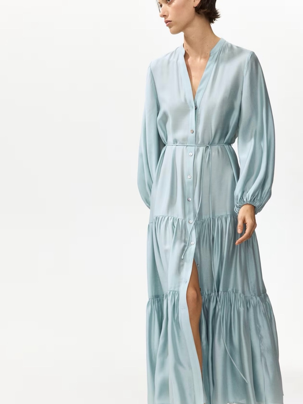 H&M Long-Sleeve Tiered Button-Front Maxi Dress